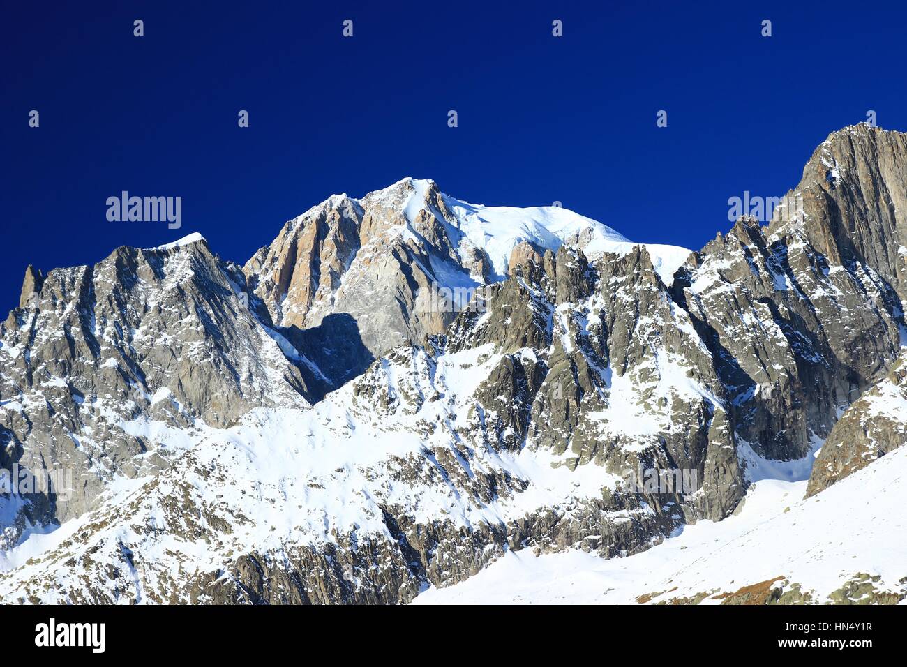 Mt. Bianco, il Monte Bianco, il picco più alto nelle Alpi Foto Stock
