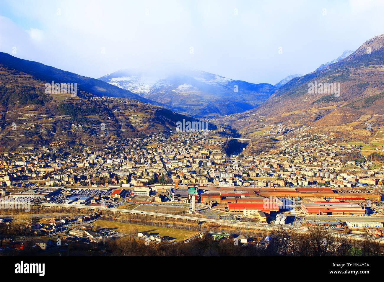 Città di Aosta in Italia, Vista panoramica Foto Stock