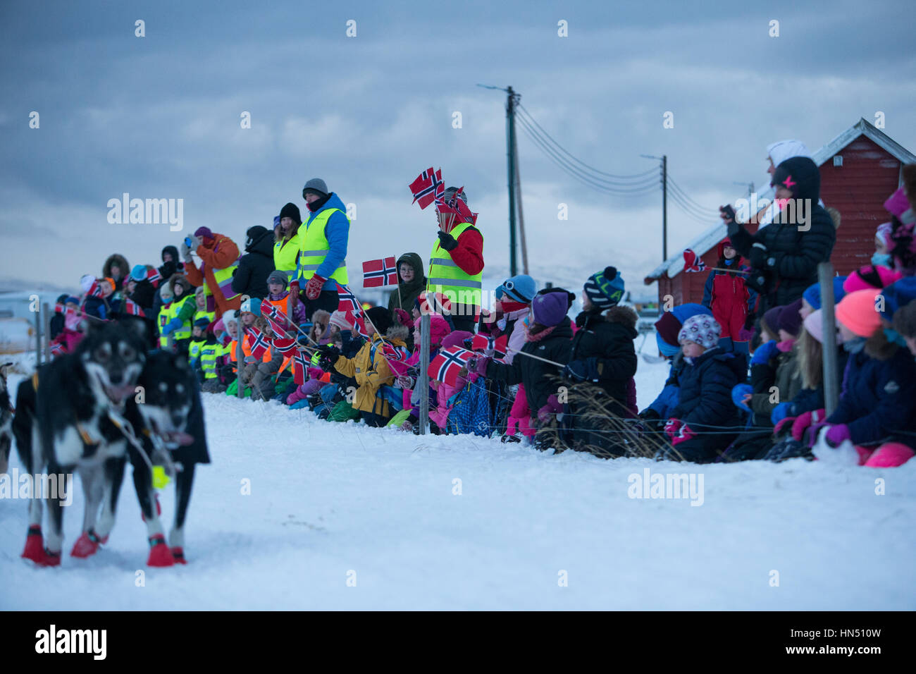 - Vadsø, Norvegia, 2 febbraio. 2017 - Bergebyløpet N70 ©Samuel Bay/VTHK Foto Stock