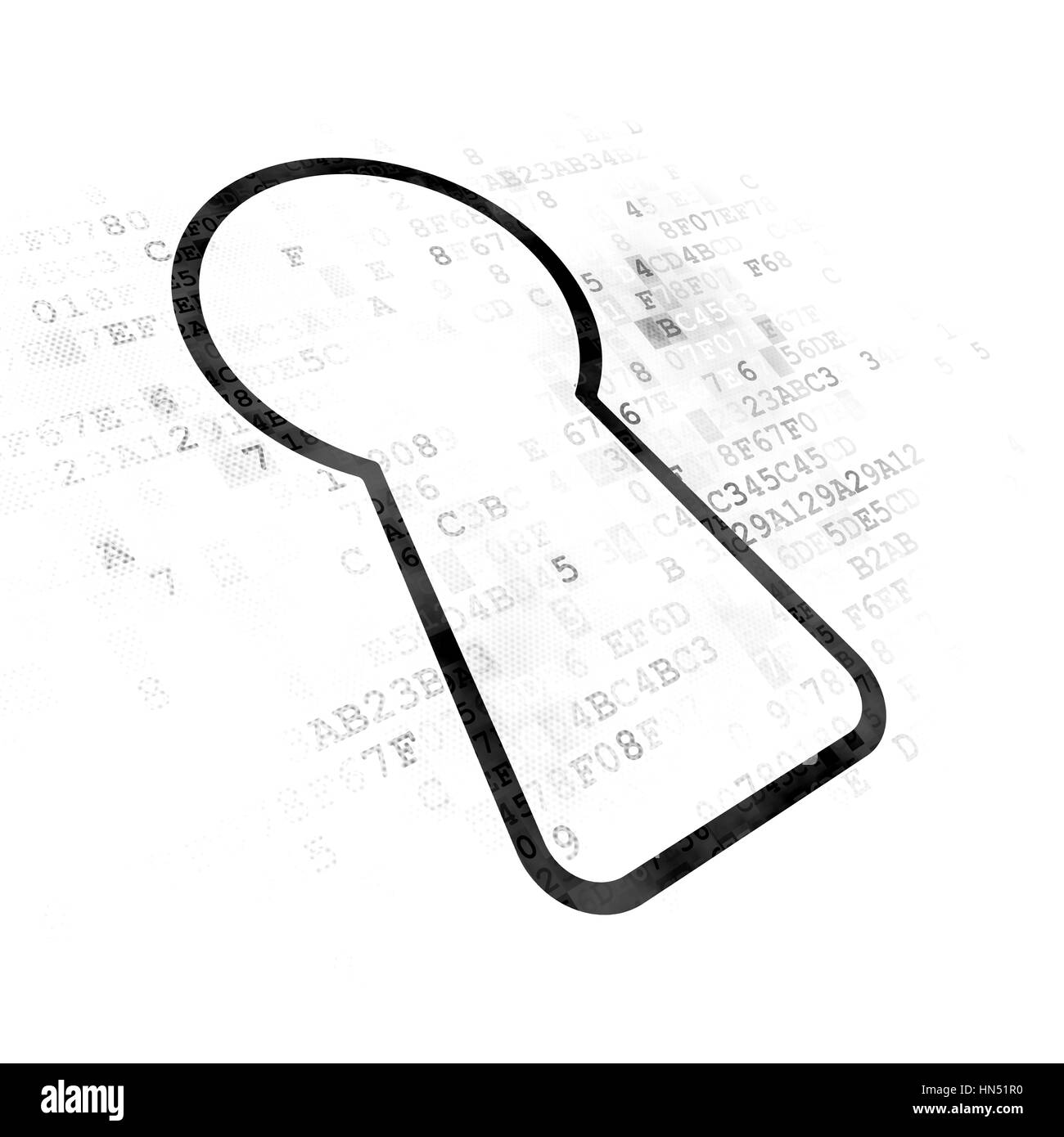 Il concetto di privacy: disturbato Keyhole nero icona sullo sfondo digitale Foto Stock