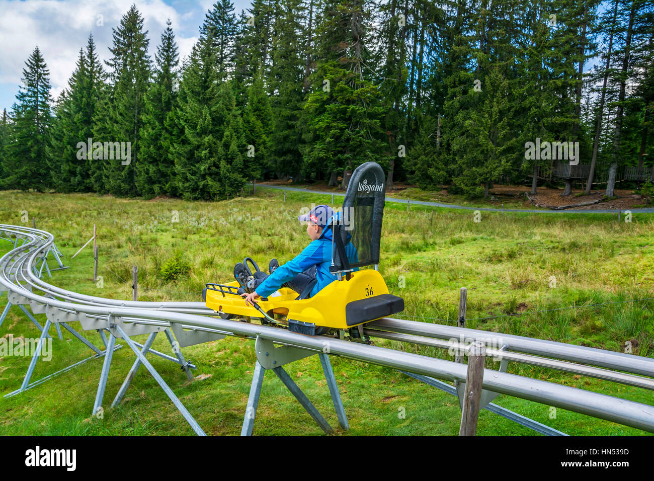 FIEBERBRUNN, Austria - 30 agosto 2016. Timoks Alpine Coaster in Fieberbrunn, Kitzbuhel Alpi, Tirolo, Austria Foto Stock