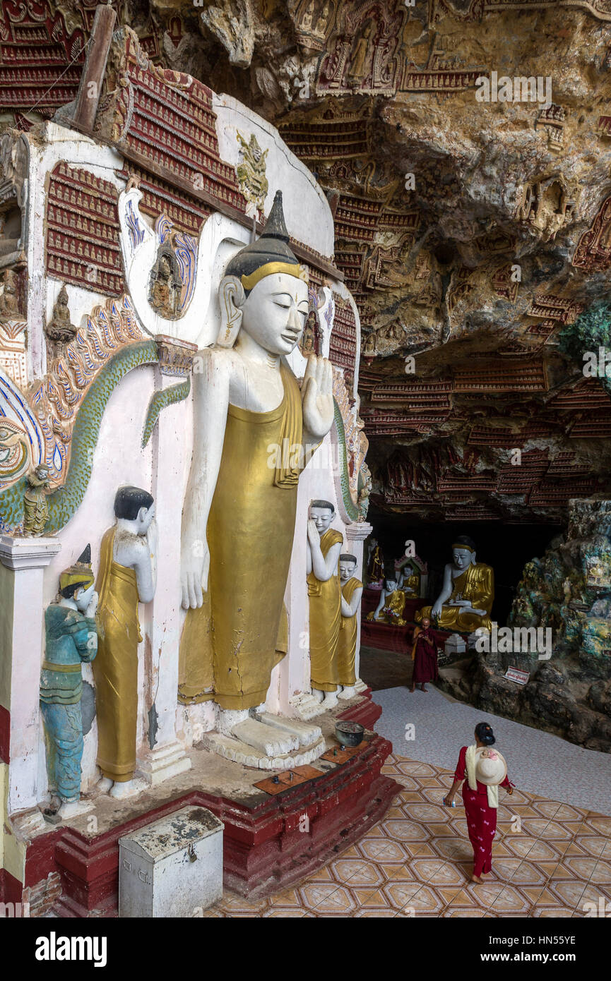 Myanmar (ex Birmania). Stato di Kayin (Karen Stato). Un hpa. Kaw Gon (Kaw Goon) grotta, datato 7° secolo Foto Stock
