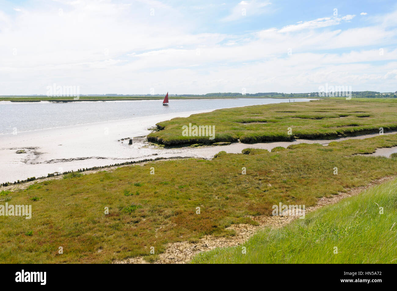 Navigando sul fiume minerale, vicino a Orford, Suffolk, Inghilterra, Regno Unito Foto Stock