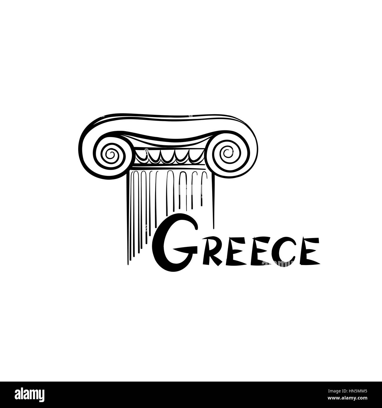 Grecia simbolo. colonna ionica. Viaggi Grecia etichetta Illustrazione Vettoriale