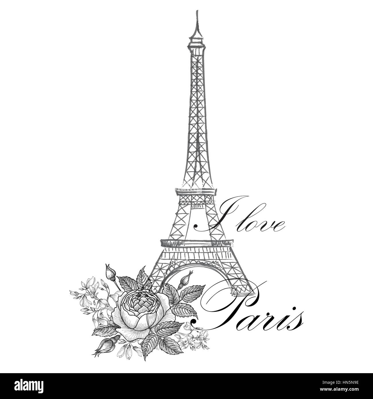 Floreale illustrazione di Parigi famoso di Parigi eiffil landmark tower. viaggiare in Francia graphic design Illustrazione Vettoriale