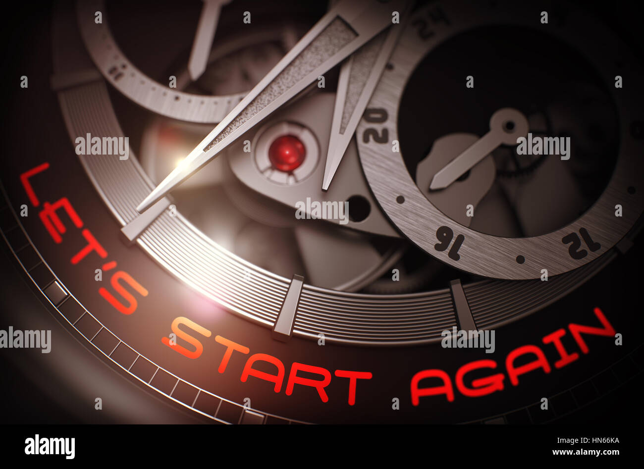 Consente di avviare di nuovo sul uomini automatico orologio da tasca meccanismo. 3D Foto Stock