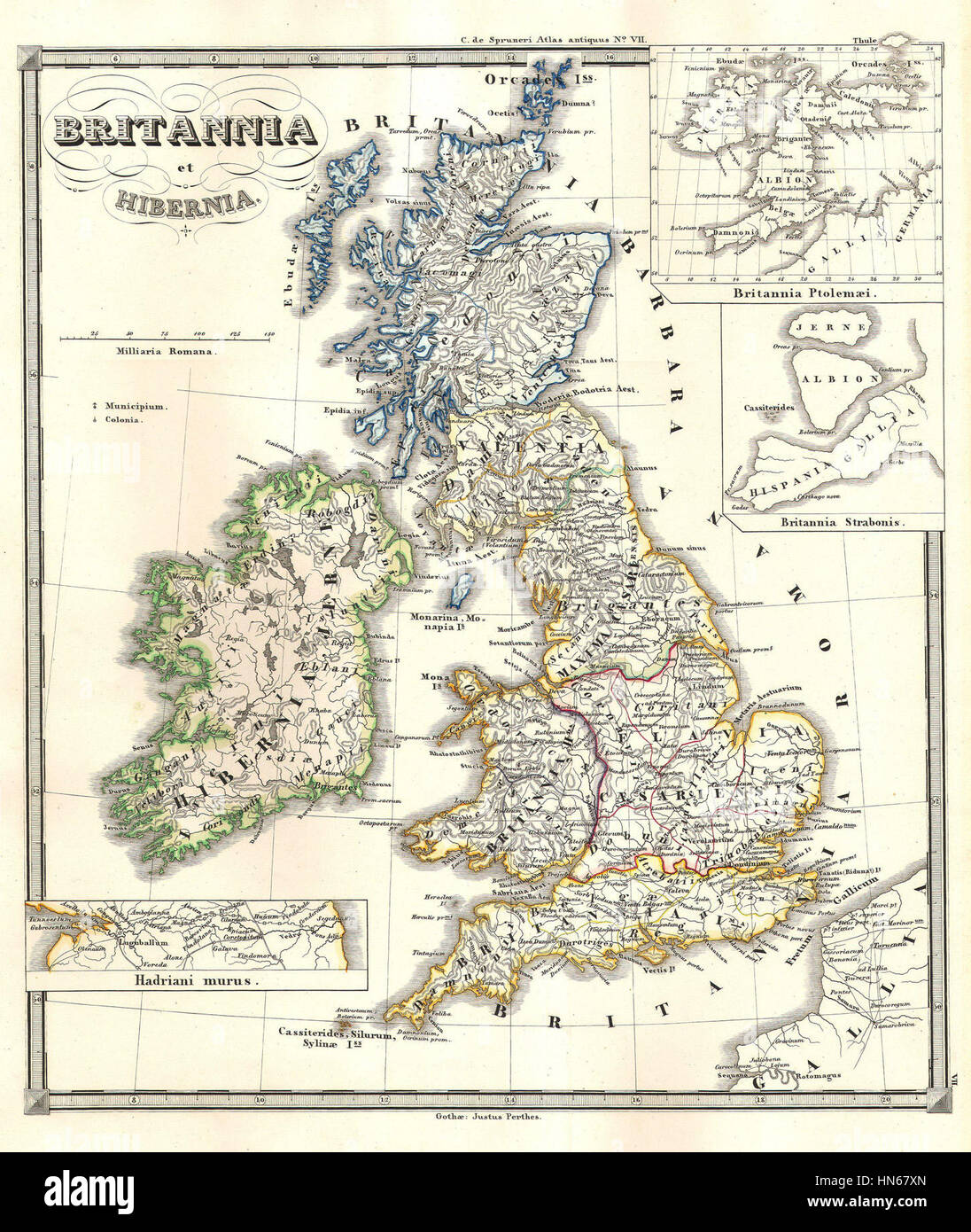 Britannia ^ Hibernia, nei tempi antichi - Geographicus - Britania-spruneri-1855, 1855 Spruneri Mappa delle Isole Britanniche Foto Stock