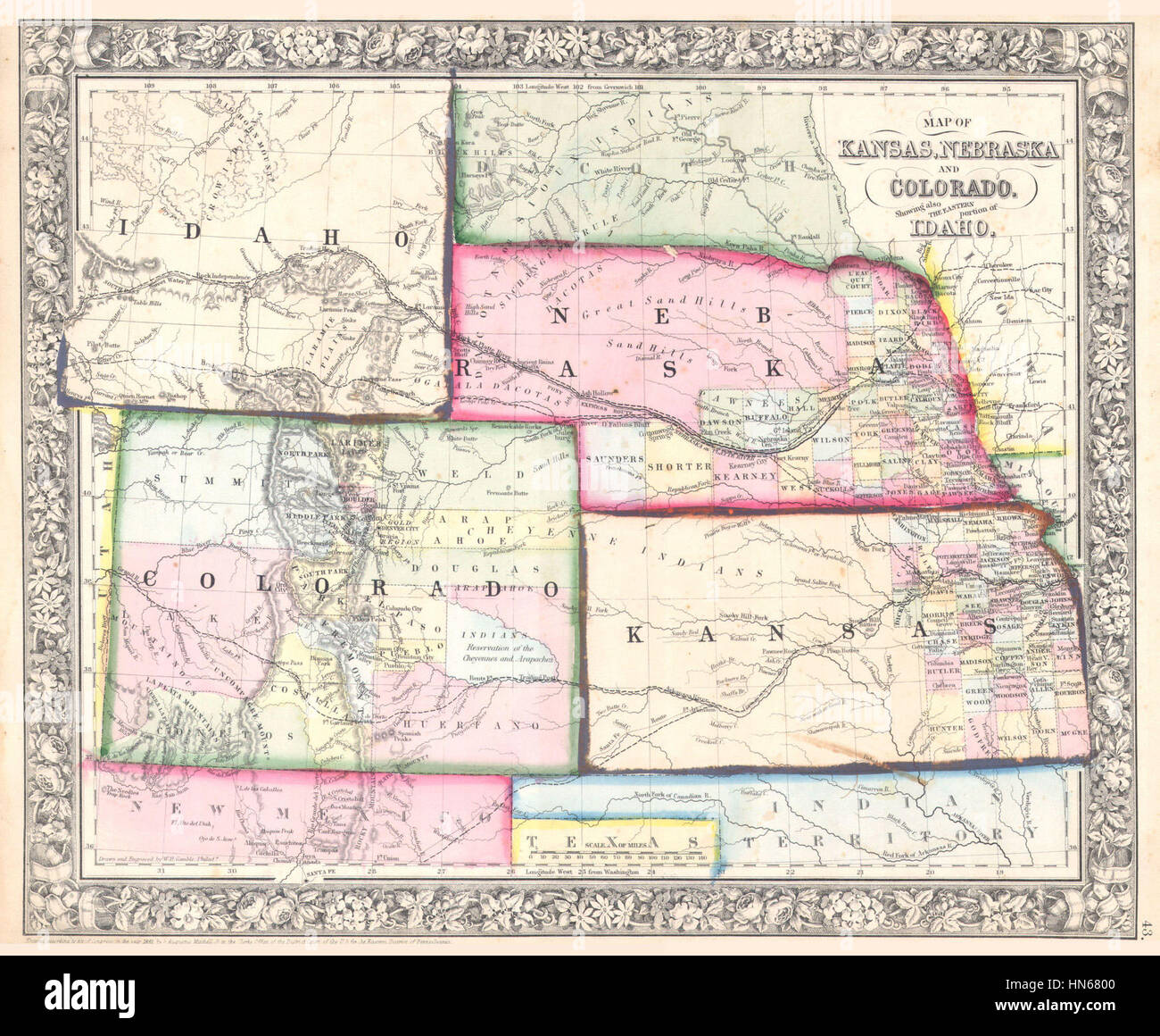 Kansas ^ Nebraska - Geographicus - COKANE-mitchell-1864, 1864 Mitchell Mappa di Colorado Foto Stock
