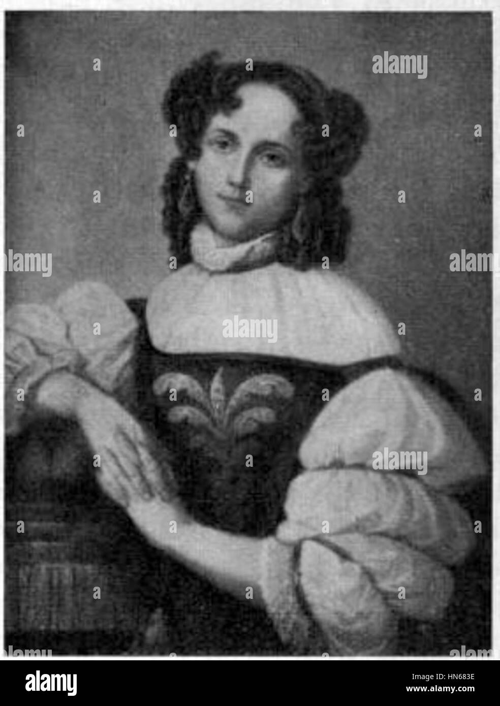 Questo ritratto del XIX secolo di Emilie Högquist raffigura una donna di nome Berta, raffigurata in abiti tradizionali. Il dipinto si concentra sull'aspetto equilibrato e aggraziato del soggetto, catturando l'essenza della ritrattistica svedese del XIX secolo. Foto Stock