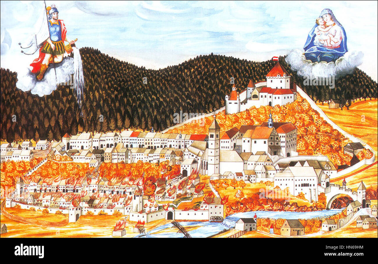 1698 fire in Škofja Loka Foto Stock