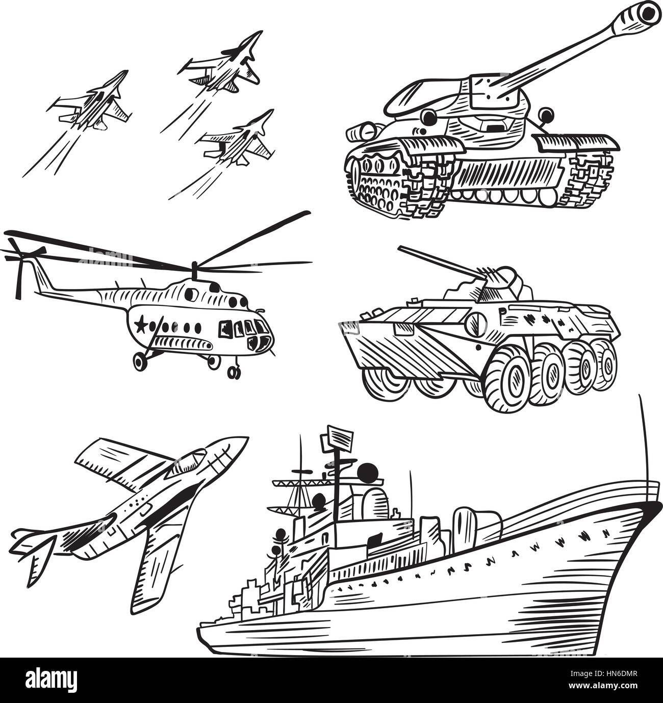 Bianco e Nero esercito dipinto a mano tecnica dettagliata Illustrazione Vettoriale