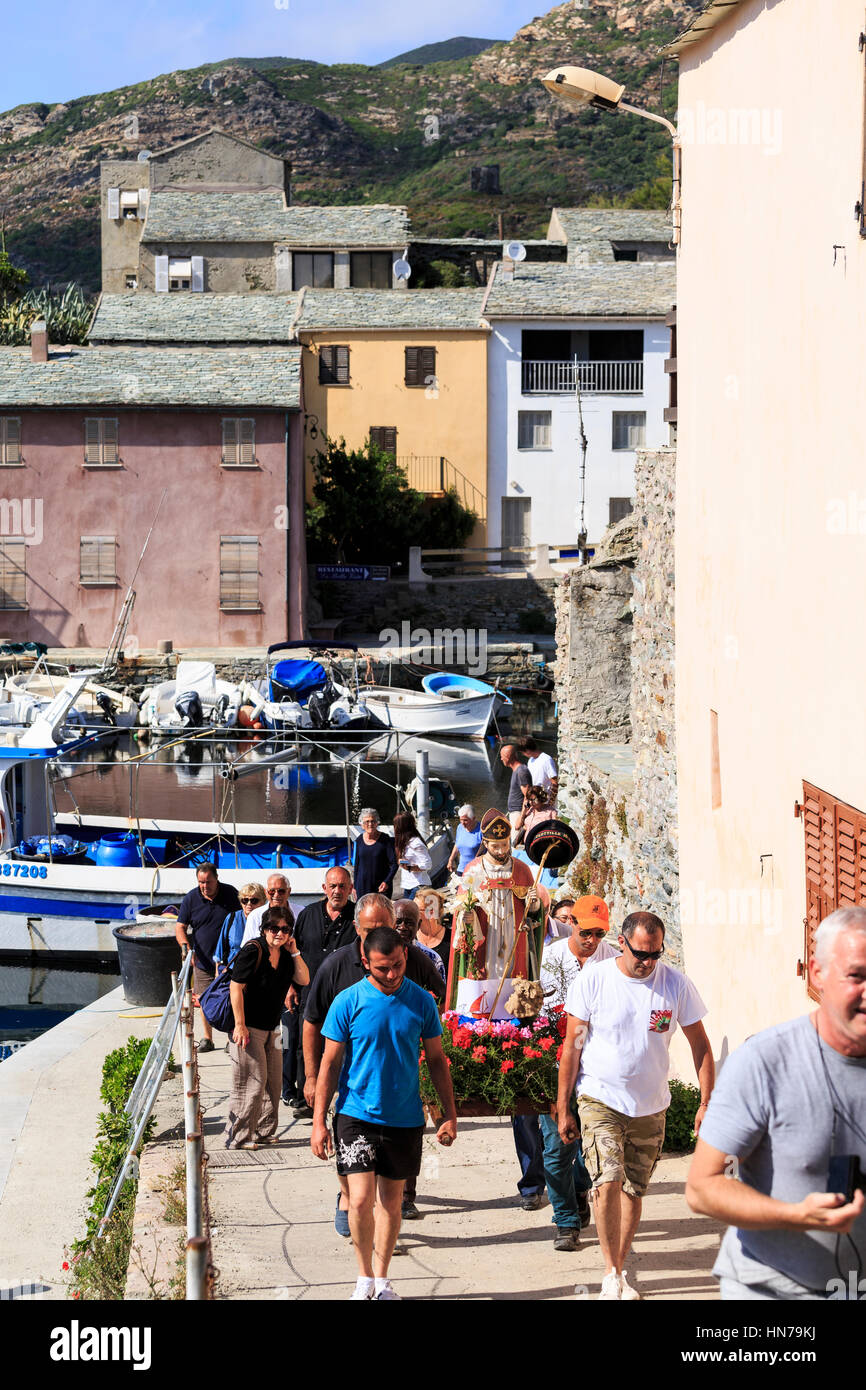 Processione religiosa, Port de Centuri, Cap Corse ,Corsica, Francia Foto Stock