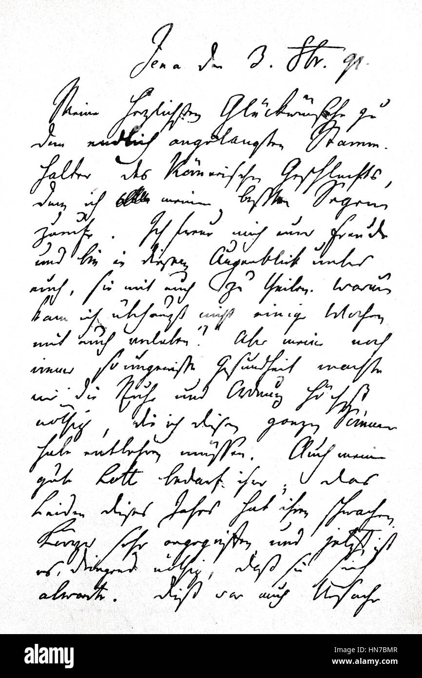 Lettera di congratulazioni da Schiller sulla nascita di Theodor Koerner, Gratulationsbrief von Schiller zur Geburt von Theodor Koerner, xilografia dal 1885, digitale migliorata Foto Stock