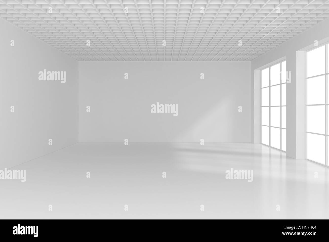 Sala Bianca interni in stile minimalista con parete vuota dello sfondo. Il rendering 3D Foto Stock