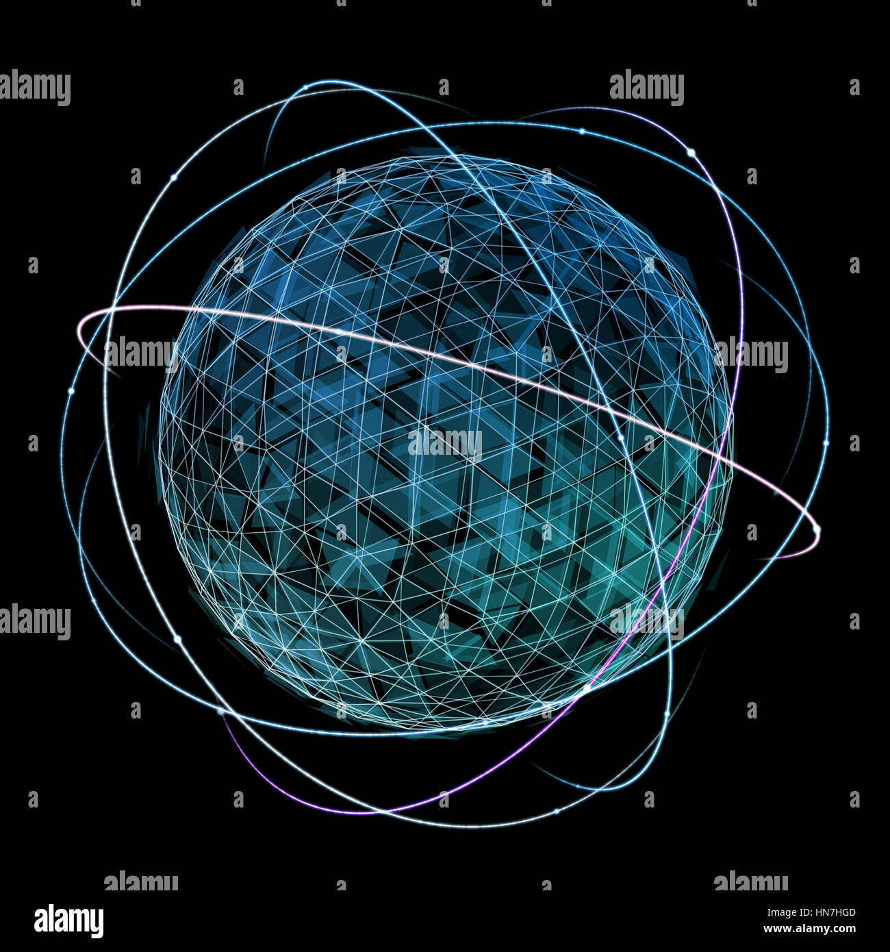 Progettazione digitale di una rete globale su orbita nello spazio Foto Stock