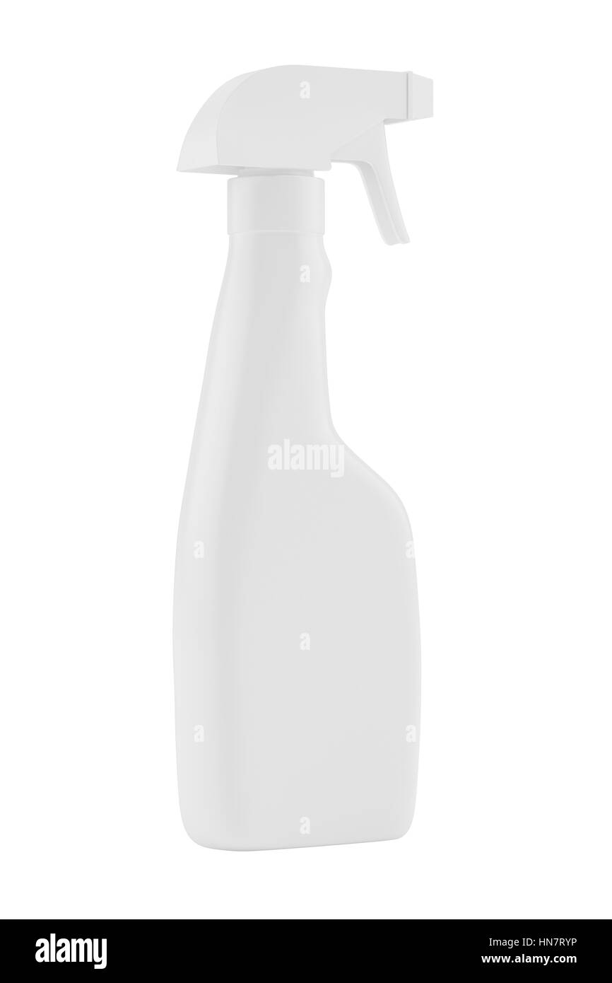 Vuoto bianco di plastica spray flacone di detergente isolato su sfondo. Modello di confezionamento mockup collezione. Con percorso di clipping incluso. Il rendering 3D Foto Stock