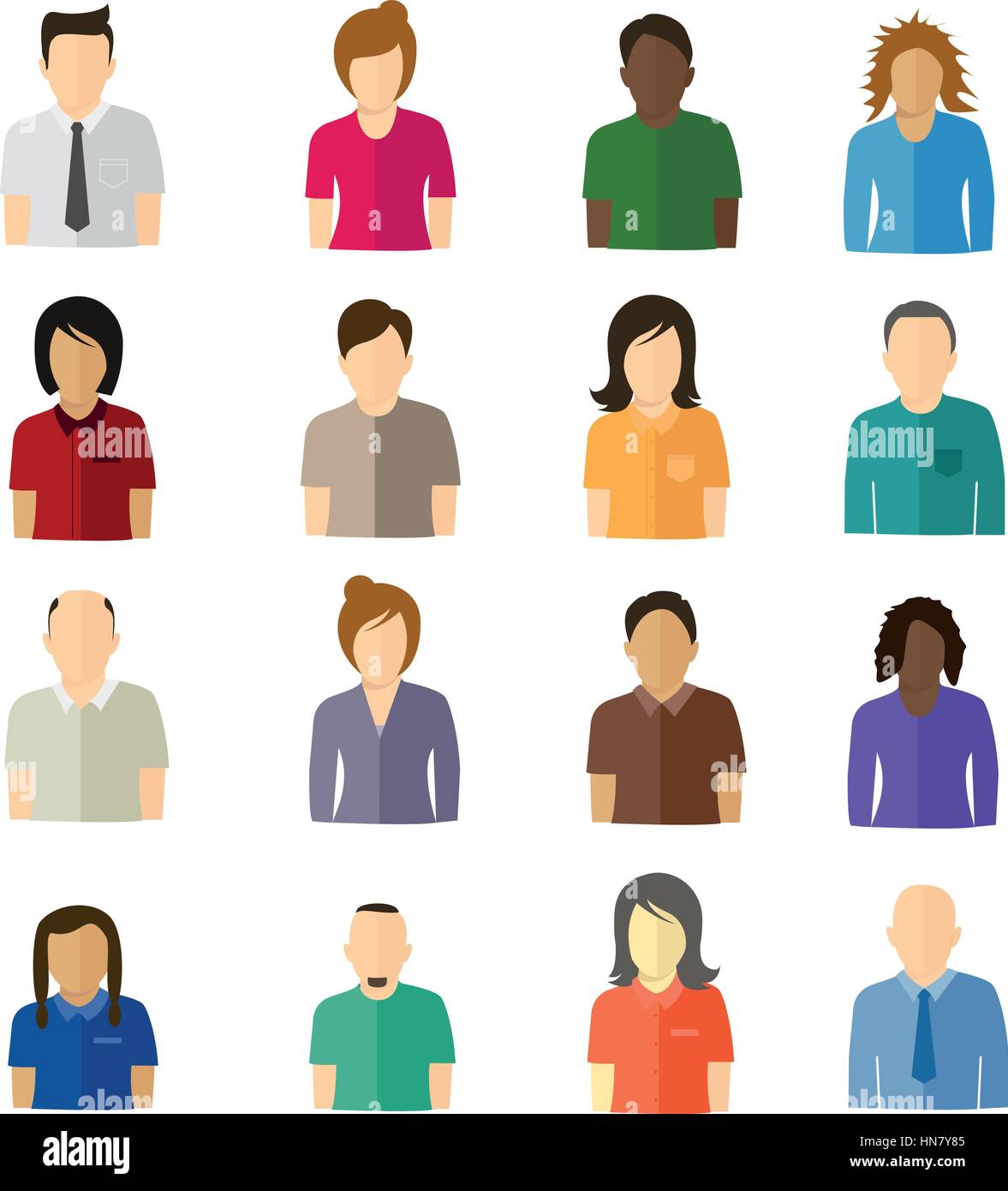 Appartamento minimalista icone utente con testa grande - set 1 Illustrazione Vettoriale