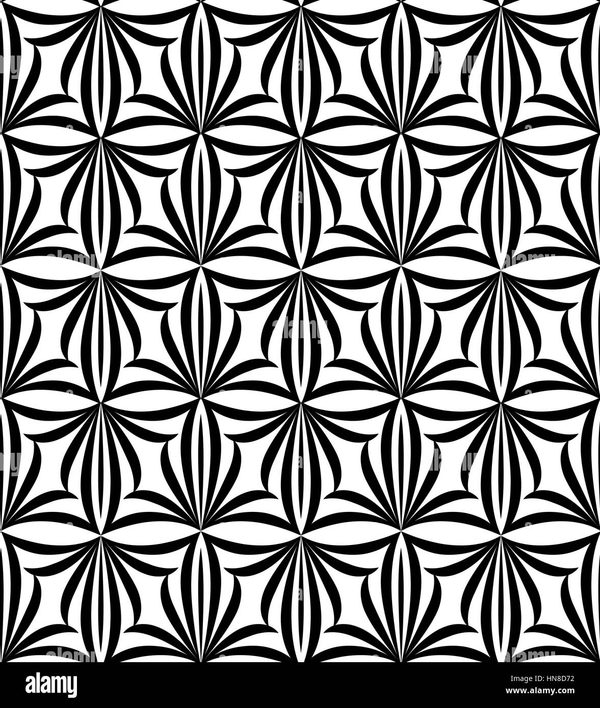 Abstract seamless pattern con il bianco e nero ornamento di linea geometrica di turbolenza doodle texture floreali ornamentali effetto ottico dello sfondo. Illustrazione Vettoriale