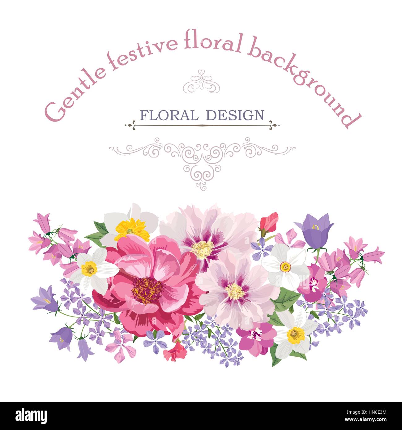 Cornice Floreale Con Fiori D Estate Bouquet Floreale Con Rose Narcisi Garofano Lilla E Fiori Selvaggi Vintage Biglietto Di Auguri Con Fiori Acquerello Immagine E Vettoriale Alamy