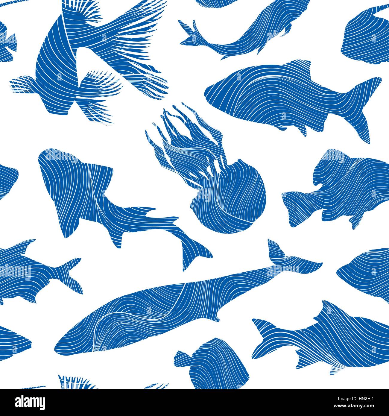La vita marina seamless texture di sfondo di pesce. pattern subacquea. Illustrazione Vettoriale
