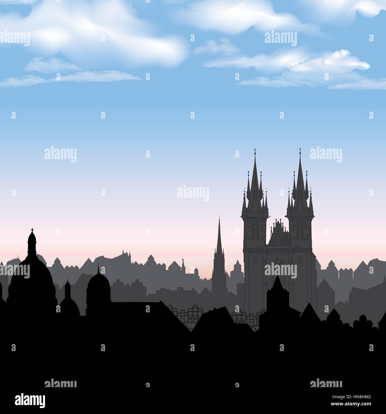 La città vecchia di Praga, Repubblica ceca. cityscape nella vecchia città europea con torre sullo sfondo. Città storica street. viaggio bakcground di Praga. Illustrazione Vettoriale