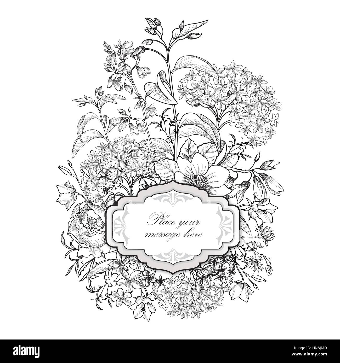 Flower frame. vintage bordo floreale. Il vecchio stile scheda. fiorire invito vittoriano. Illustrazione Vettoriale