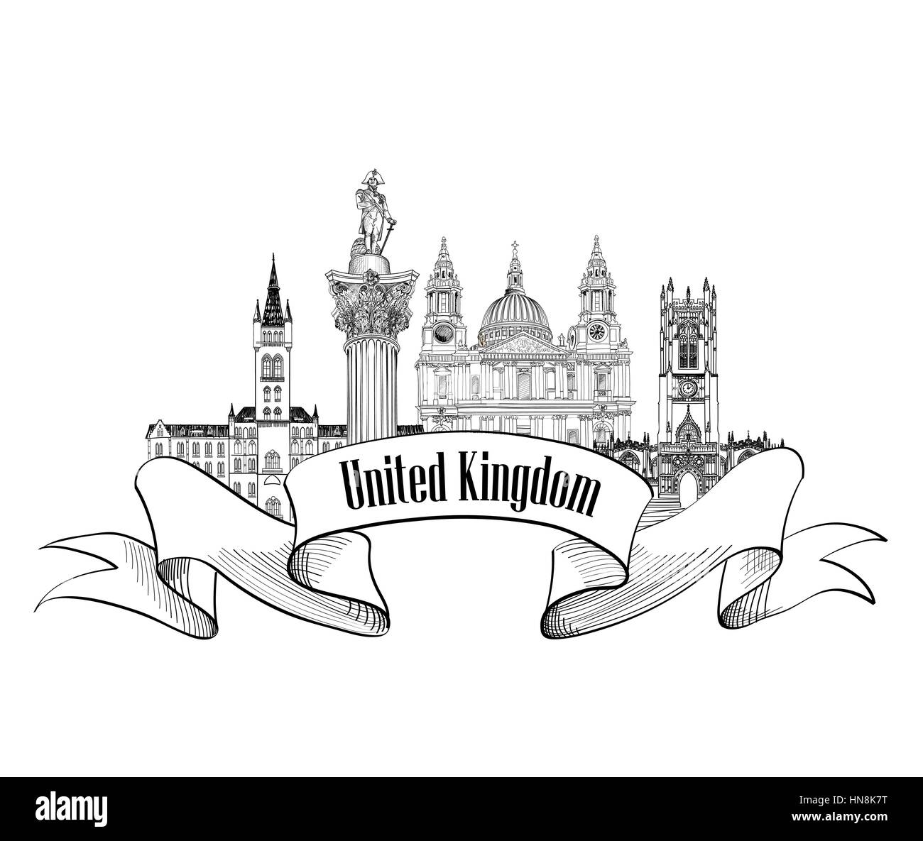 Regno Unito di Gran Bretagna etichetta. famoso english Architectural Landmarks. Inghilterra simbolo. visitare il sito web uk travel europe banner. Illustrazione Vettoriale