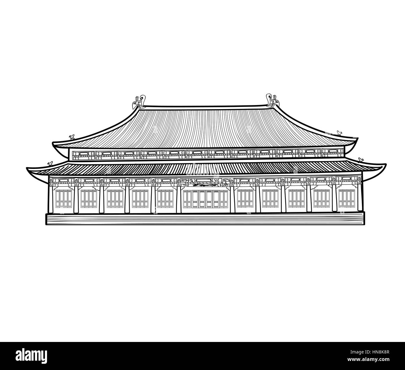 Asian pavilion edifico. casa in Cina asiatico stile cinese. architectura. Illustrazione Vettoriale