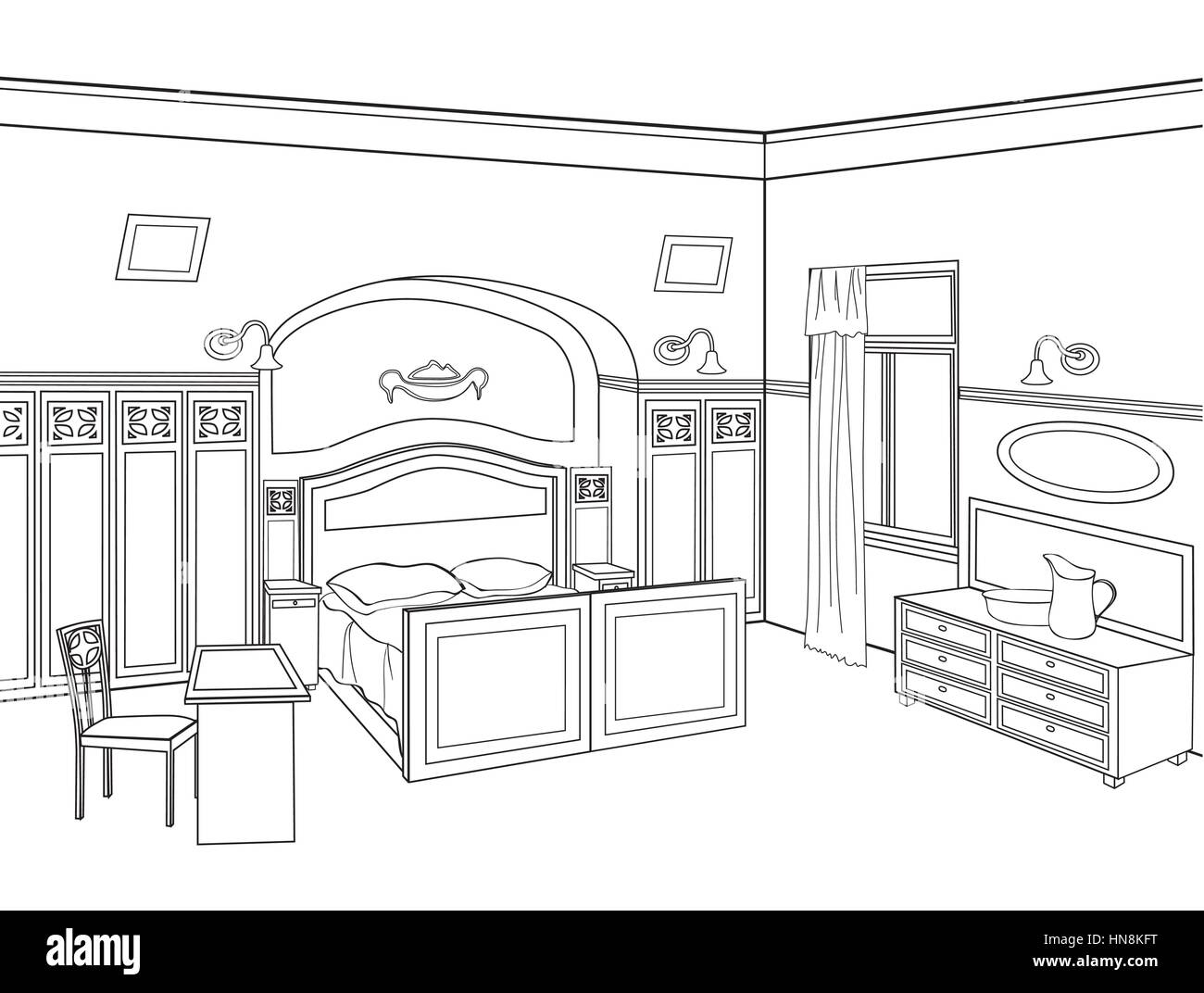 Bozzetto disegno cameretta letto Immagini Vettoriali Stock - Alamy