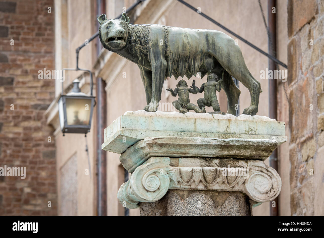 Roma, Italia- Close up del celebre scultura Lupa Capitolina, altrimenti noto come il lupo Capitolino e Gemelli ha trovato a Roma. La scultura offrono Foto Stock