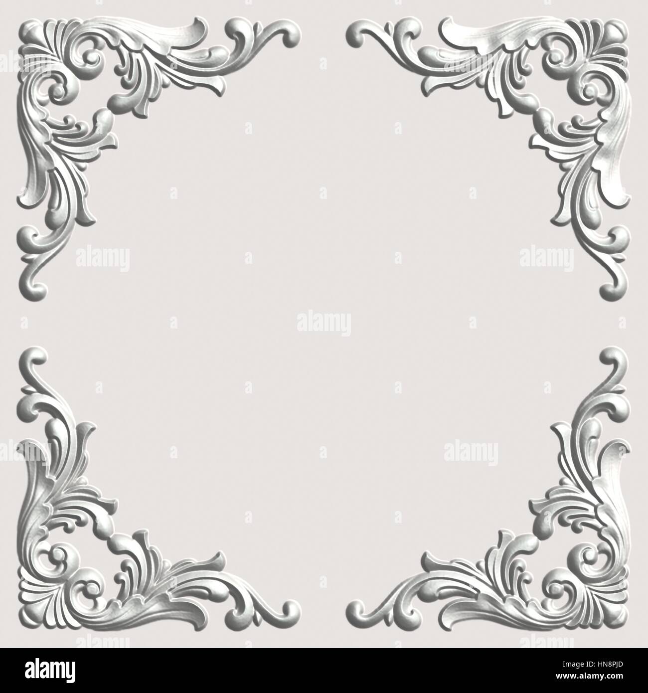 3d swirl floral background di lusso ornamento decorativo cornice bianca. Foto Stock