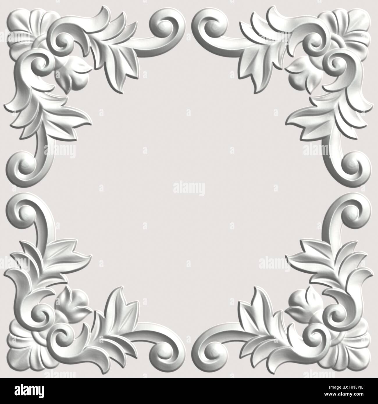 3d swirl floral background di lusso ornamento decorativo cornice bianca. Foto Stock