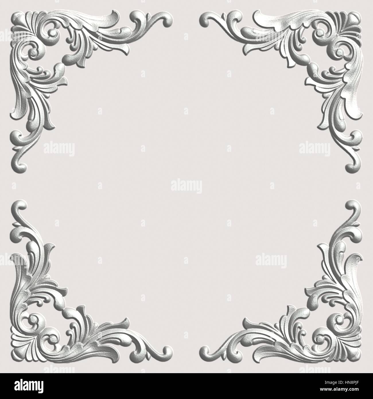 3d swirl floral background di lusso ornamento decorativo cornice bianca. Foto Stock