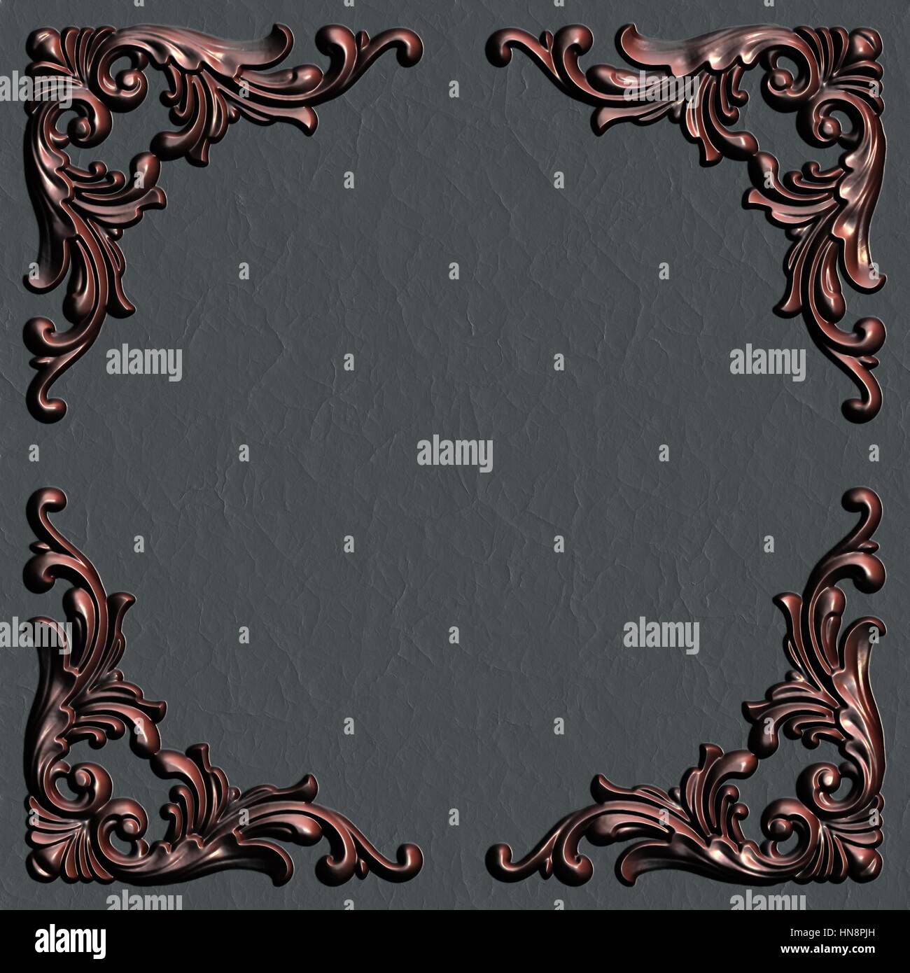 3d swirl floral background di lusso ornamento decorativo per la cornice metallica. Foto Stock