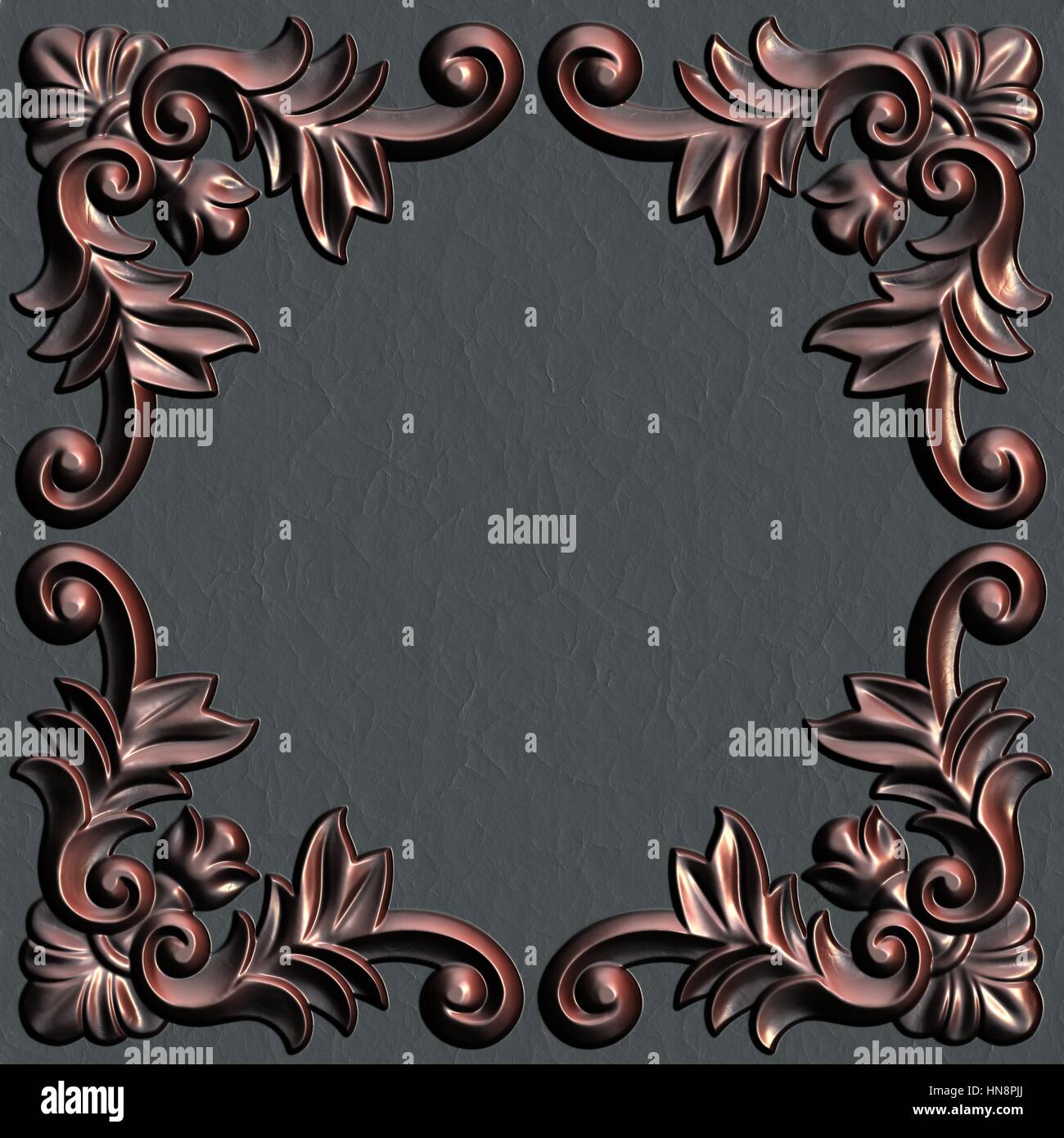 3d swirl floral background di lusso ornamento decorativo per la cornice metallica. Foto Stock