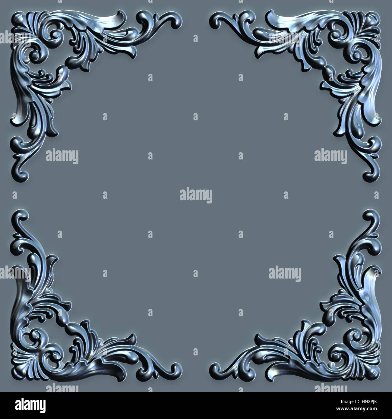 3d swirl floral background di lusso ornamento decorativo per la cornice metallica. Foto Stock