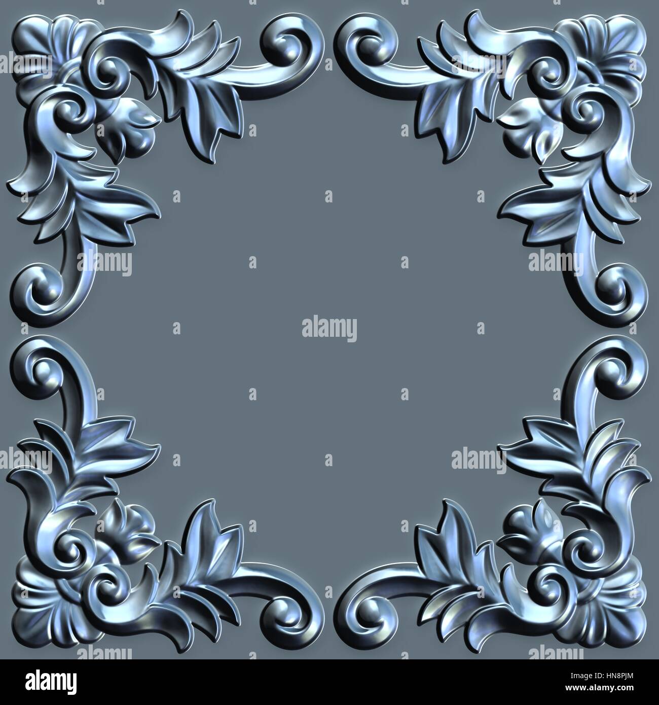 3d swirl floral background di lusso ornamento decorativo per la cornice metallica. Foto Stock