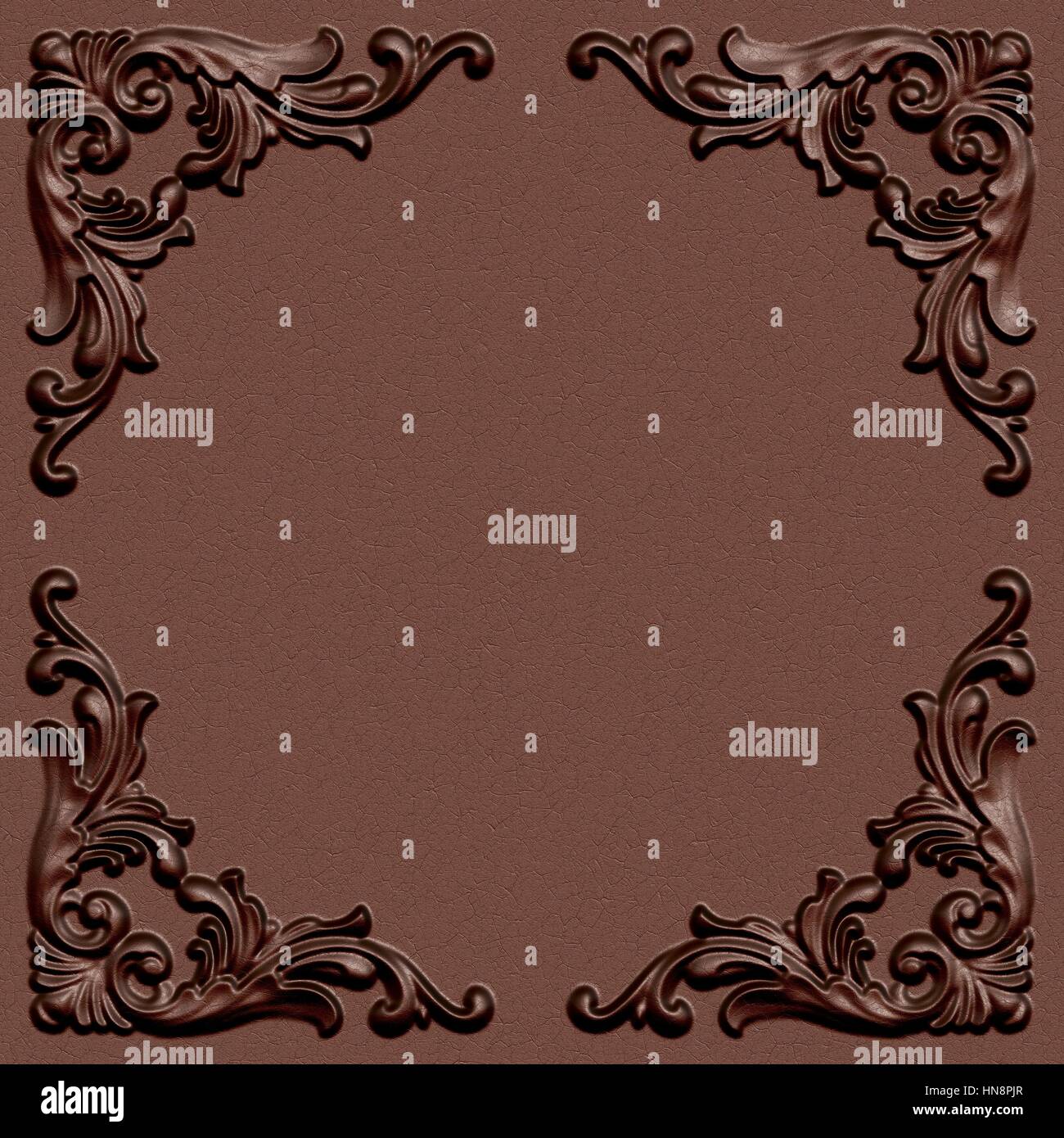 3d swirl floral background di lusso ornamento decorativo telaio in pelle. Foto Stock