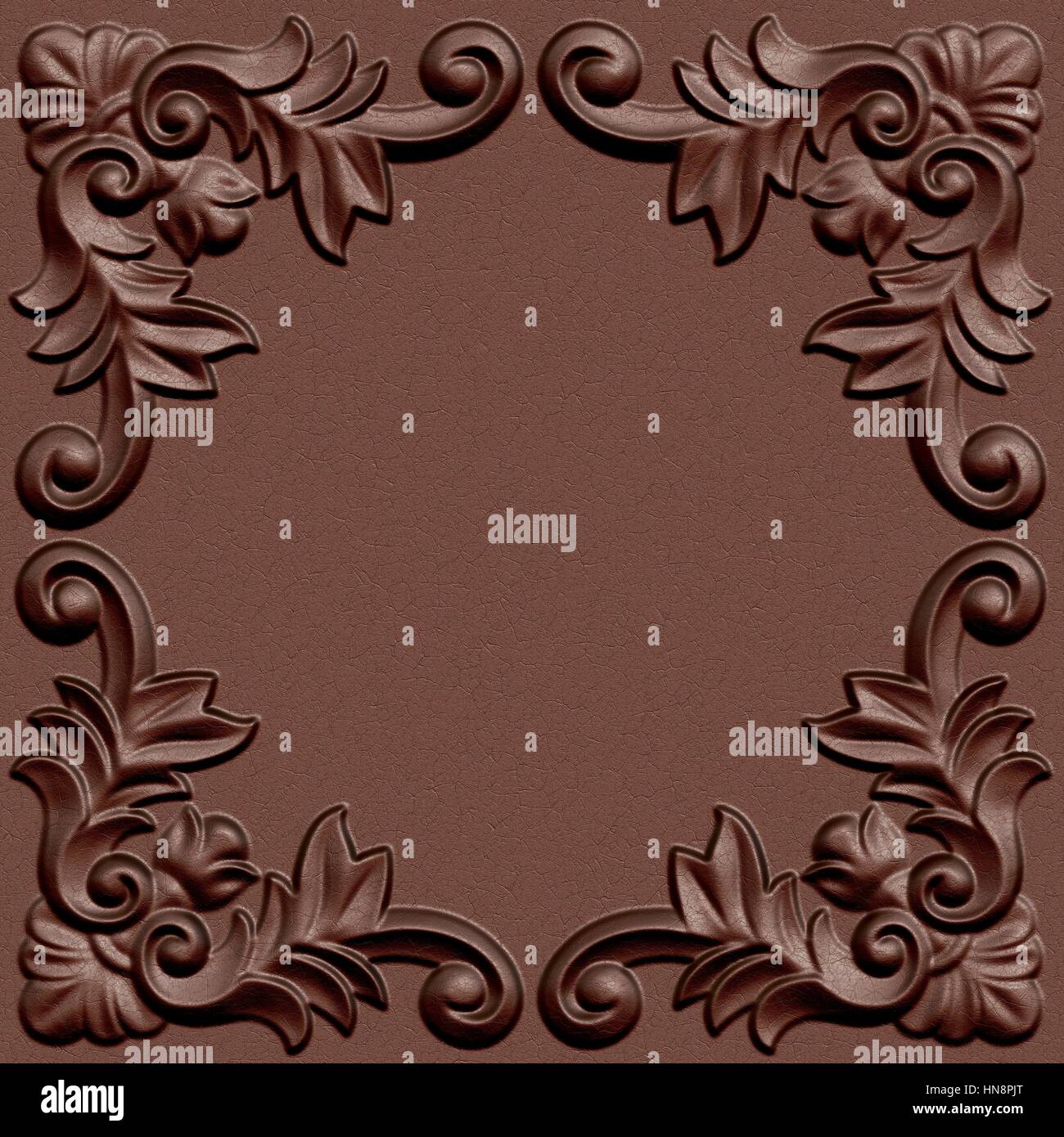 3d swirl floral background di lusso ornamento decorativo telaio in pelle. Foto Stock