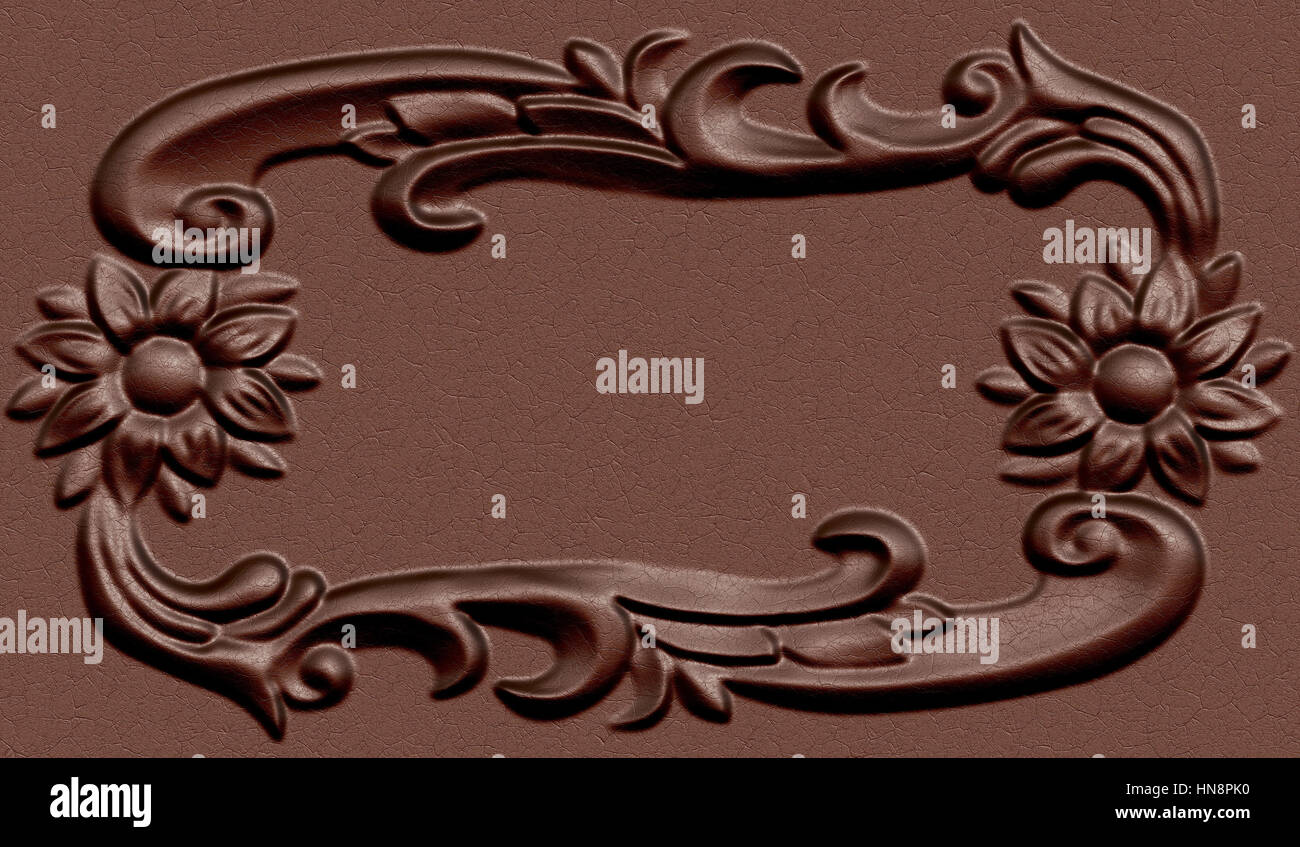 3d swirl floral background di lusso ornamento decorativo telaio in pelle. Foto Stock