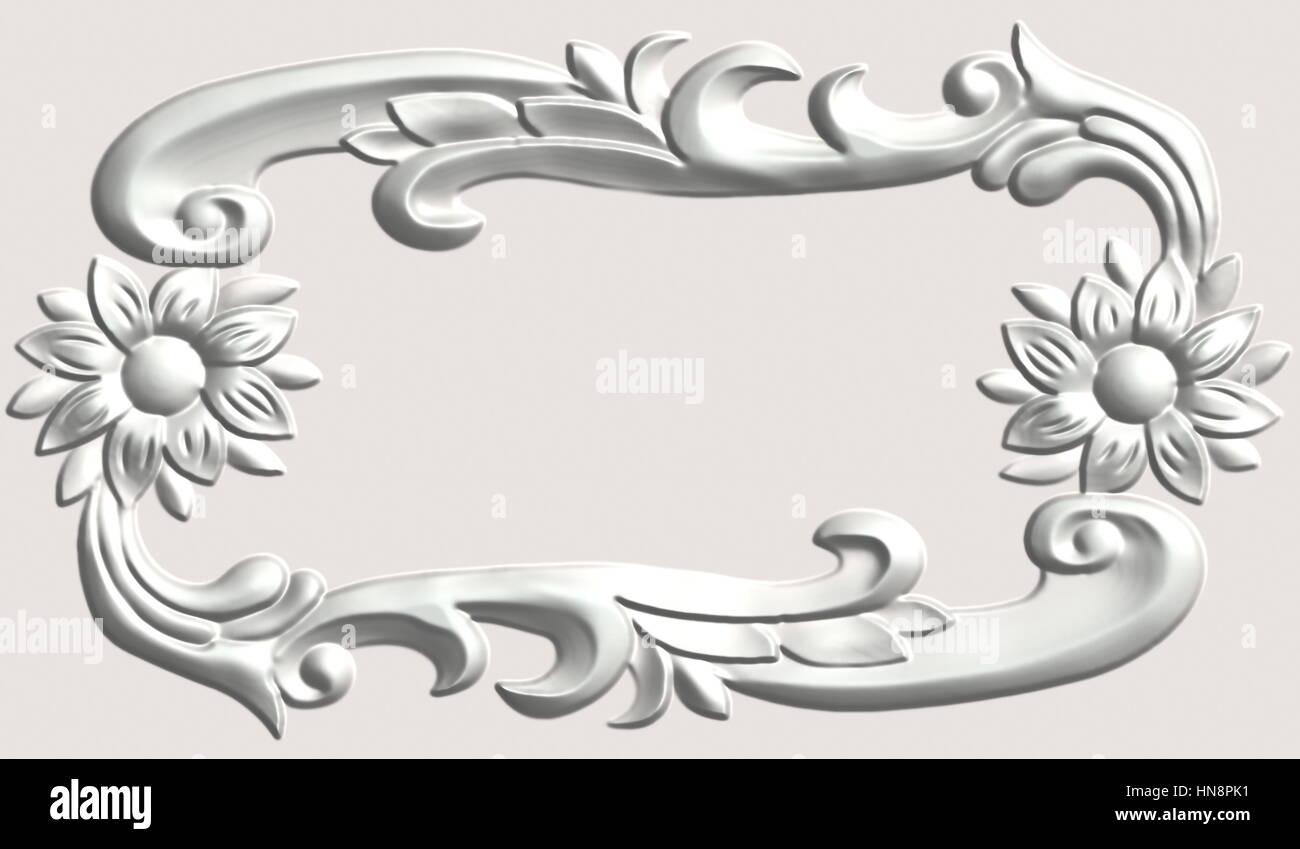 3d swirl floral background di lusso ornamento decorativo cornice bianca. Foto Stock