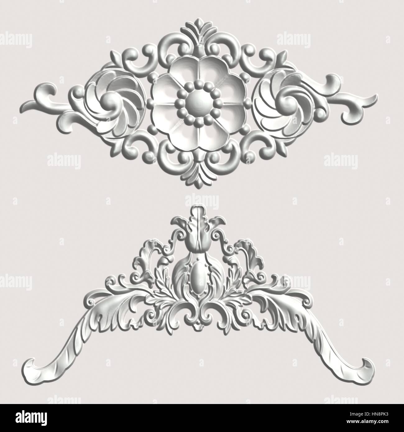 3d swirl floral background di lusso ornamento decorativo. Foto Stock