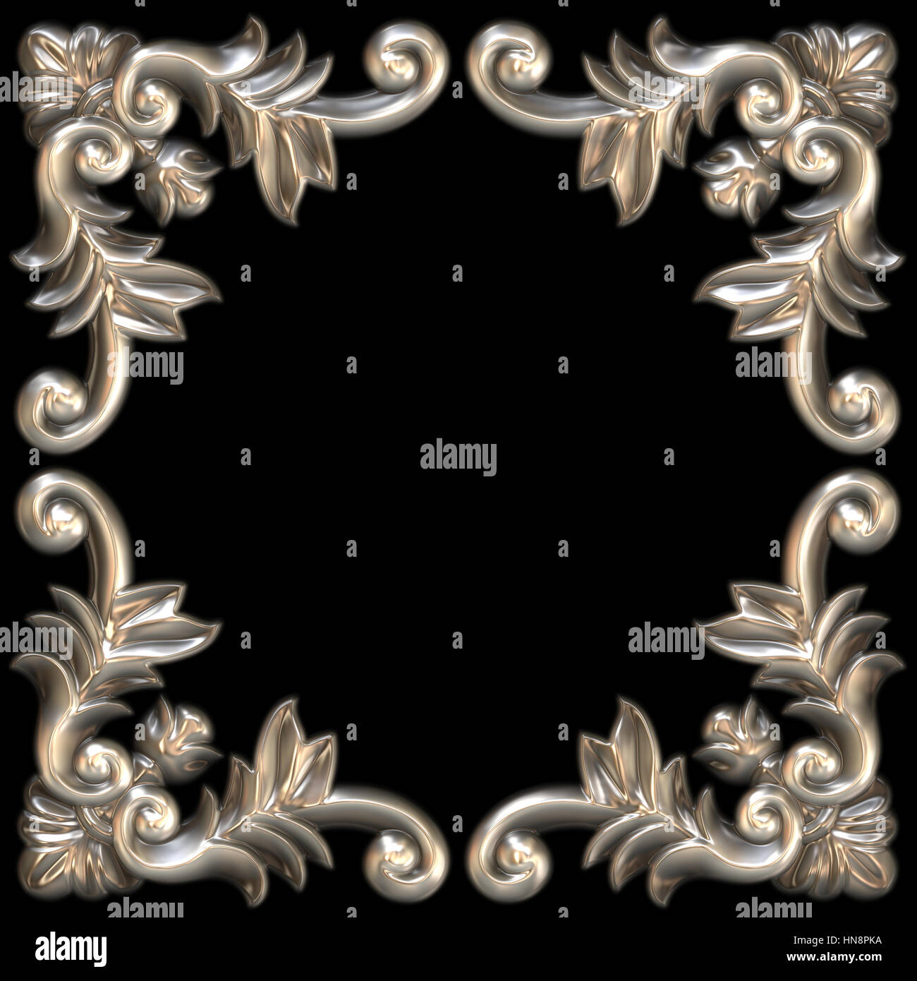 3d swirl floral background di lusso ornamento decorativo per la cornice metallica. Foto Stock