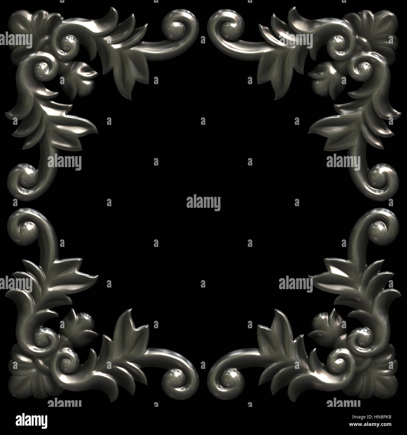 3d swirl floral background di lusso ornamento decorativo per la cornice metallica. Foto Stock