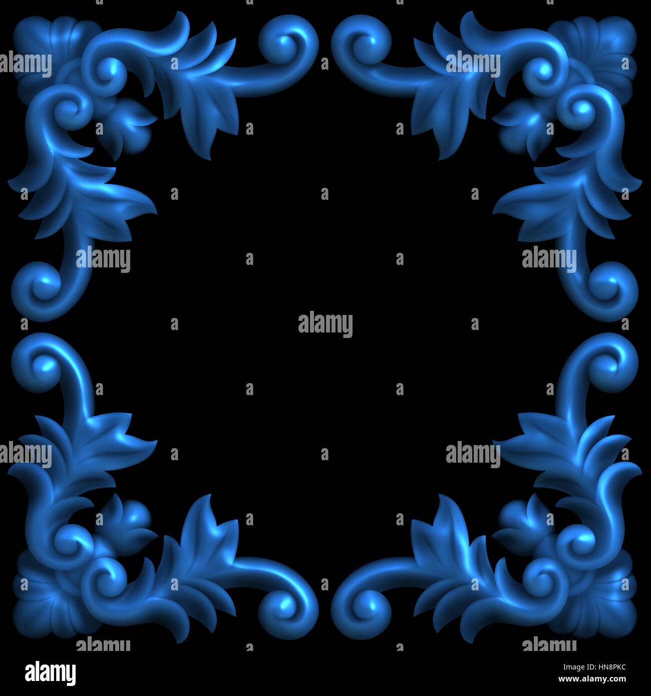 3d swirl floral background di lusso ornamento decorativo per la cornice metallica. Foto Stock