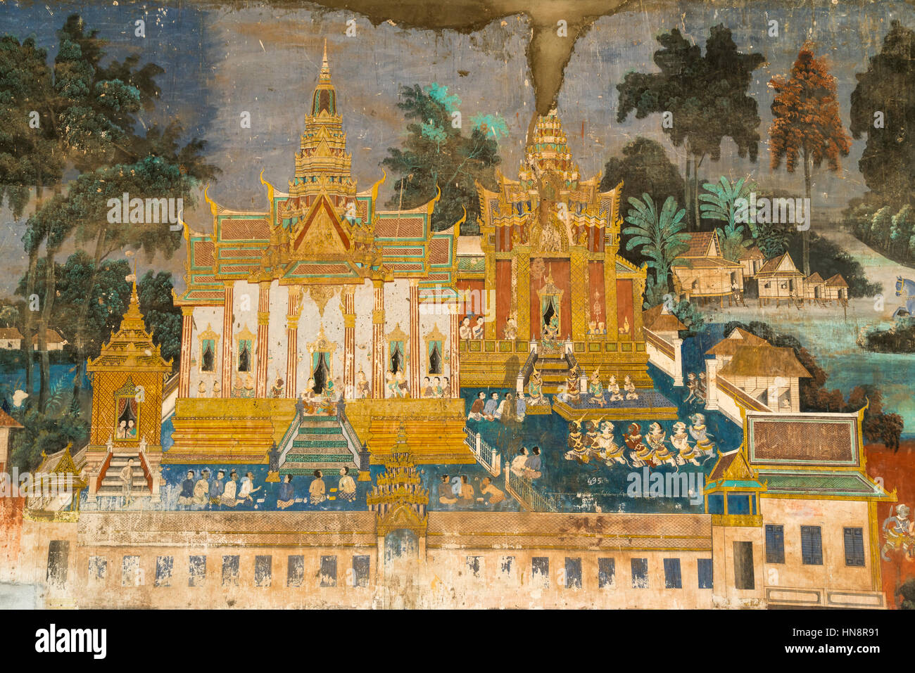 Wandmalerei im Königspalast , Phnom Penh, Kambodscha, Asien | murale del palazzo reale di Phnom Penh, Cambogia, Asia Foto Stock