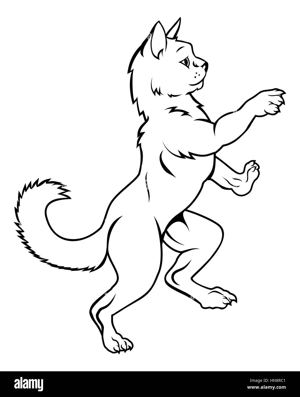 Un gatto animale domestico in piedi sulle zampe posteriori in un dilagante araldico stemma pongono Foto Stock