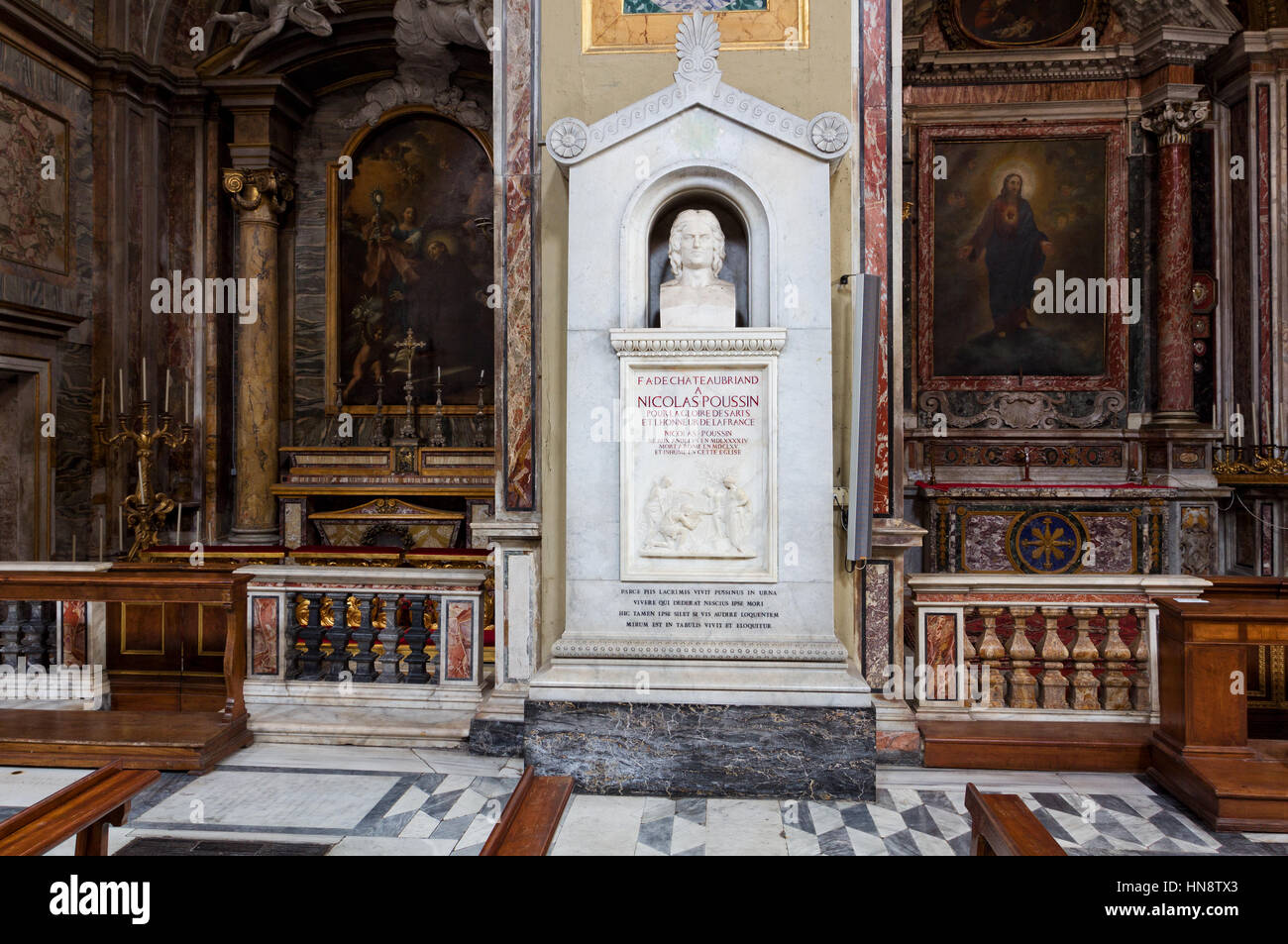 Tomba di Nicolas Poussin, Basilica di San Lorenzo in Lucina, Roma, Foto Stock