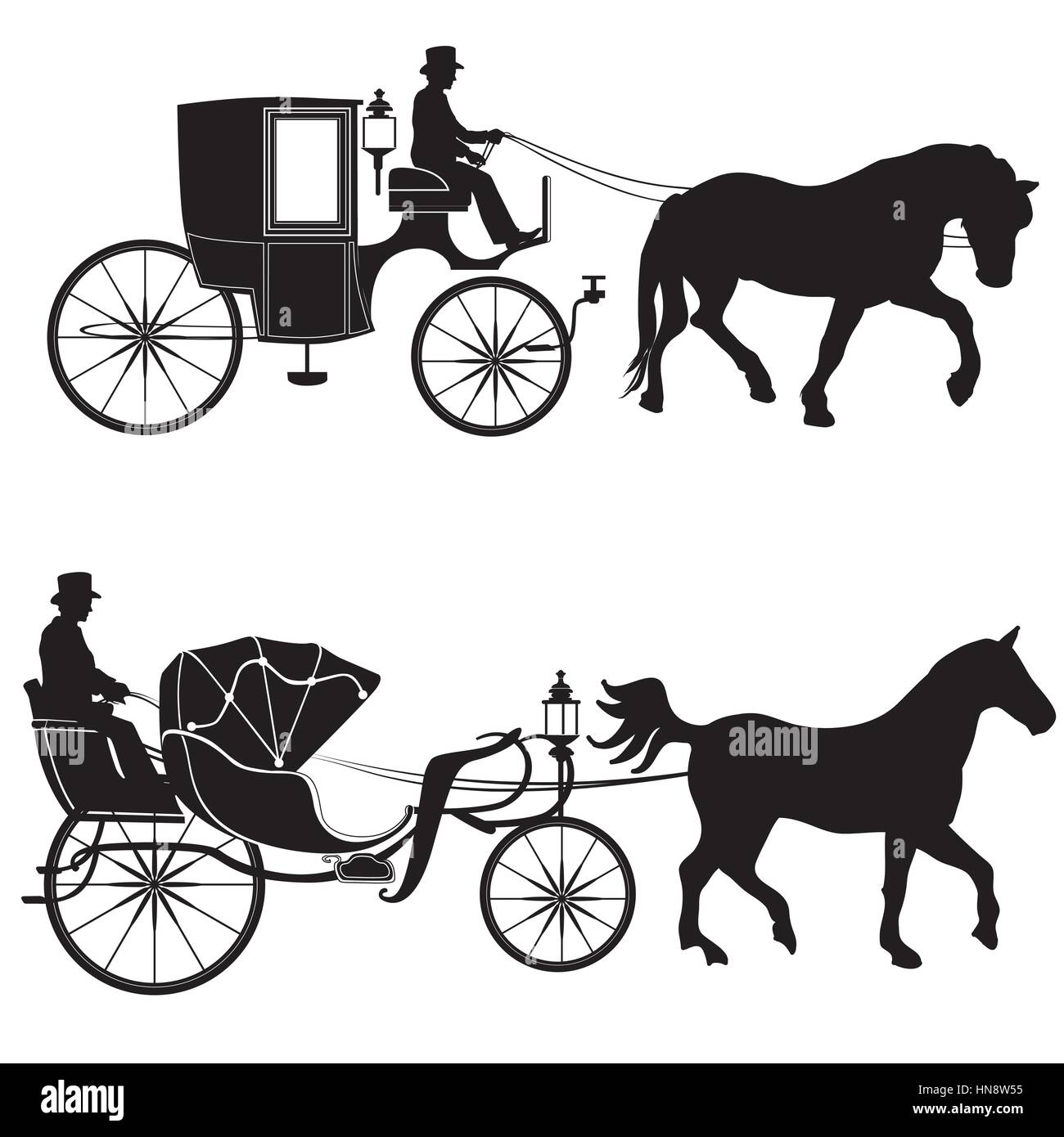Carrello con cavallo. hansom-cab set. Illustrazione Vettoriale