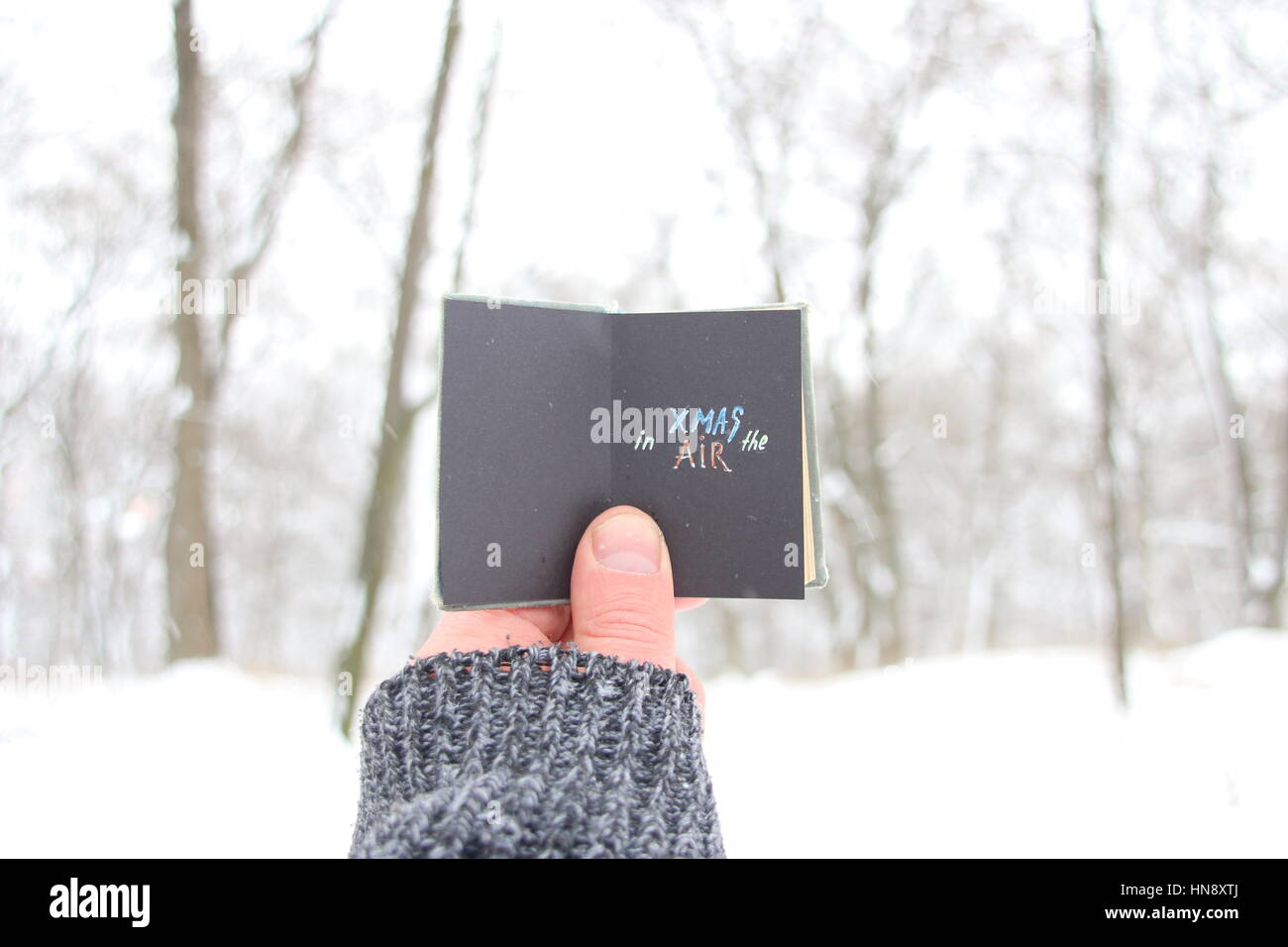 Natale in aria, l'uomo in possesso di un libro con la scritta Foto Stock